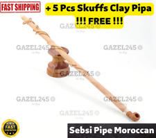 Traditional Vintage Moroccan Wooden Handmade Pipe Tobacco Sebsi + 5 Pcs Skuffs picture