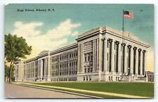 1930s ALBANY NEW YORK NY HIGH SCHOOL US FLAG LINEN POSTCARD P2572 picture