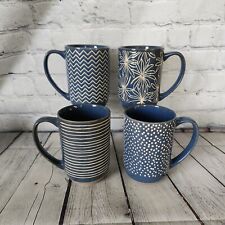 Laurie Gates Madrina Blue Gray Blue White Decor Mugs 18 oz Coffee Cups Set of 4 picture
