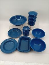 Vtg Blue/White Speckled Enamelware Farmhouse Mixed Lot Of Camping Farmhouse Gear picture