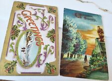 2 Antique Embossed Christmas Greeting Postcards 1910 Tuck and Germany picture