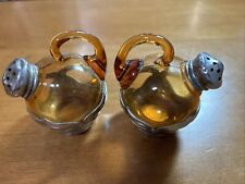 VINTAGE FARBER BROS. AMBER GLASS AND CHROME SALT & PEPPER SHAKERS picture
