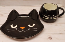 Celebrate It orange nose black kitty cat plate & unsigned Kitty cup picture