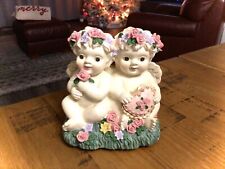 VINTAGE CLASSIC MUSICAL CHERUBS WHIMSICAL PLAYS~MAKE SOMEONE HAPPY~MUSIC BOX 6” picture