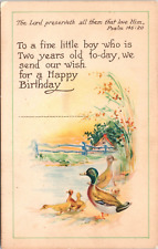 c1920s Happy Birthday Bible Passage Psalm 145:20 Baby Ducks Pond Postcard 840b picture