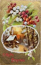 CHRISTMAS PC. C.1909 (A63)~”A MERRY CHRISTMAS” COZY COTTAGE SCENE picture