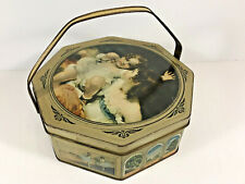 Vintage 50's Sunshine Biscuits Tin Octagonal Classical Painting Basket Handle picture