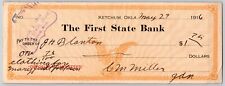 Ketchum, Oklahoma Territorial 1916 First State Bank Check - Scarce picture