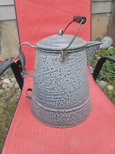 Vintage Enamelware Large Cowboy Campfire Coffee Pot With Tipper Handle. No Holes picture