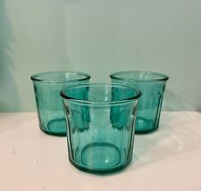 3 Aqua Blue Glass 10-Panel Tumbler 500 Old Fashion Glass Made in France Luminarc picture