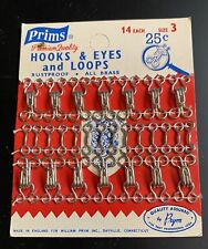 1950s-60s Prims Hooks Loops Eyes Size 3 Rustproof Brass NOS Complete Card Of 14 picture