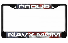 PROUD NAVY MOM USA MADE BLACK LICENSE PLATE FRAME picture