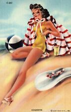 Bathing Beauty Woman Girl Coquette Beach Curt Teich C-263 Linen Postcard picture