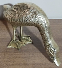 Heavy Vintage Brass Standing Goose Figurine Paperweight Outstretched Neck 1lb8oz picture
