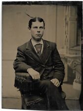 Tintype Photograph Well Dressed Dapper Dan Man Seated on Posing Chair picture