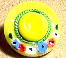 Outstanding Yellow Glass Realistic Button HAT Button HP Brim w Flowers Band 1/2” picture