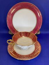 Hutschenreuther Trio Hohenberg Germany Cup & Saucer 7.75” Plate Burgundy Gold picture