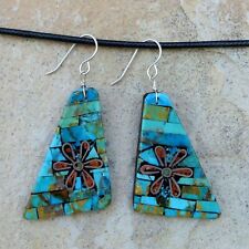 Native American-Santo Domingo-Large Mosaic Inlay Turquoise Earrings-Warren Nieto picture