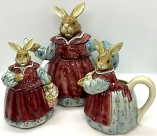 Vintage Otagiri Rabbit Tea Pot Creamer Sugar Spoon Edith Collection Japan Easter picture
