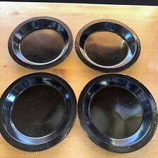 4 Enamelware Tin Pie Plate Pan Kitchen Camping Black White Graniteware 10