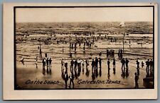 Postcard RPPC c1910s Galveston TX On The Beach View Bathers Gulf of Mexico picture