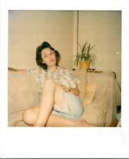 VTG 1980S FOUND PHOTO - POLAROID FUNNY LONG LEGS WOMAN STICKS TONGUE FUNNY CUTE picture