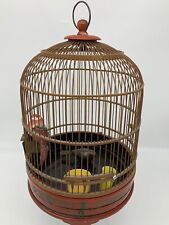 Vintage Hand Made Wood Bird Cage, Red Black & Green w/hand painted bamboo picture