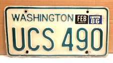 1980s WASHINGTON License Plate -- UCS 490 -- 1986 tag -- WA '86 picture
