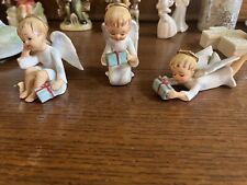 Lot 2 Schmid Brothers Vtg Porcelain Sitting/Lying Angel Figurines w/ Present picture
