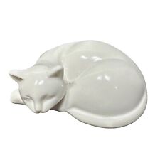 Vintage Mid Century Ceramic Sleeping Cat Figurine White 3.25 x 2.5 x 1.5