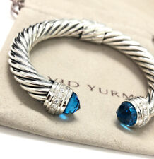 David Yurman Sterling Silver With Blue Topaz  & Diamond Classic 10mm Bracelet M picture