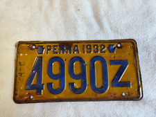 1932 Pennsylvania state issued license plate,  expired condition picture