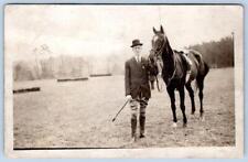 1910-20's RPPC HORSE EQUESTRIAN MAN JODHPURS RIDING CROP WHIP PHOTO POSTCARD picture