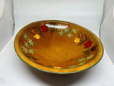 Vintage Wood Bowl Hand Painted Flowers Hand Crafted 11