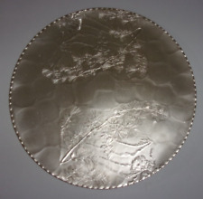 Large Arthur Armour Hammered Aluminum MCM Round Serving Tray Pine Trees 14