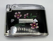 Vintage Gibson Cigarette Lighter Lacquered Stainless Steel Art Deco Flowers picture