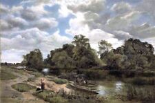 Oil painting landscape art Fisherfolk-and-Punts-on-a-River-Sidney-Richard-Percy picture