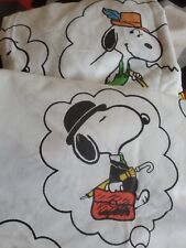VTG 70s Snoopy Peanuts Dreaming World Travel Twin Set Fitted & Flat USA picture
