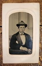 Antique Tin Type, 1890-1910 - Young Man Bowtie & Hat - New London Ct. picture