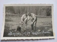 Vintage 1930's German Photo, Dad And Son, Camping, Building A Fire picture