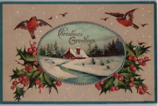 Vintage Victorian Postcard 1908 Christmas Greetings - Cardinals & Holly picture