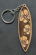 Hibiscus Cherry Wood Surfboard Keychain Laser Engraved picture