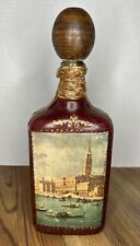 Vintage Italian Venice Leather Wrapped Wine Liquor Hand Italy Decanter Bottle picture