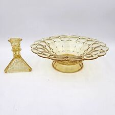 Vintage Indianna Glass Tiara Constellation Bowl & Candle Holder Yellow Mist 12