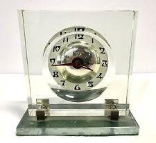 Vintage Art Deco Glass 8 Day Wind Up Clock Running Well picture
