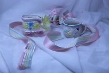 Newborn baby shower girl lot of 3 pastel ceramic planters VTG very good picture