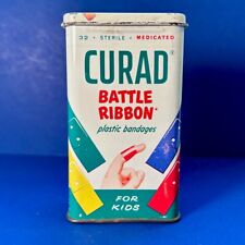 Vintage Curad Battle Ribbon Tin Bandage Box 1960s Medical Collectible  picture