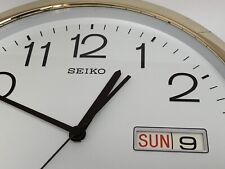 Vintage Seiko Quartz, Wall Clock  QXL001 ( Time And Date) White Face/Silver Rim. picture
