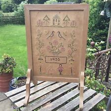 Antique Hand Embroidered Marriage Wedding Sampler Fire Screen  1935 picture