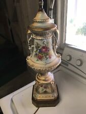 VICTORIAN  Style Hand Painted Porcelain Floral Table PARLOR LAMP ~ picture